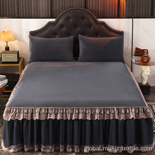 Grey Velvet Bed Skirt 220gsm 100% flannel bedskirt sets Factory